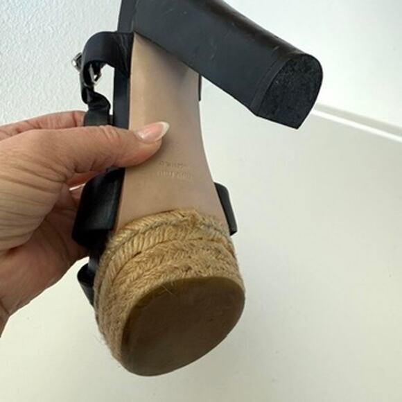 Miu Miu Platform Espadrille Sandals Navy Leather Strappy Heels Size 38 Italy - Picture 13 of 13